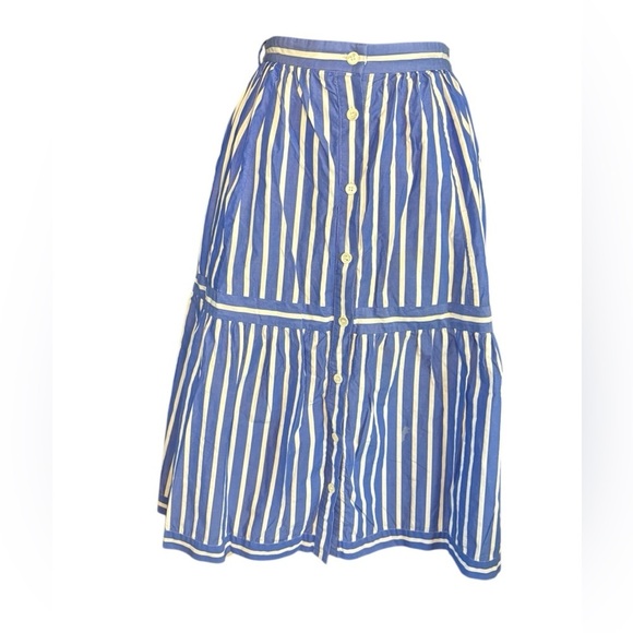 J CREW Button Front Striped Midi white and blue 100% cotton sz 2 skirt preloved - Picture 5 of 9